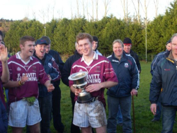 Captain Keith Gallagher get's good vocal support after receiving the 2008 U21 B Championship Cup.